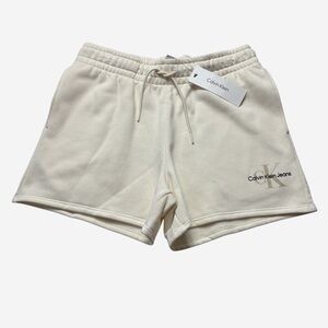 NEW Calvin Klein CK Antique White Fleece Sweat Shorts M Elastic Waist Drawstring